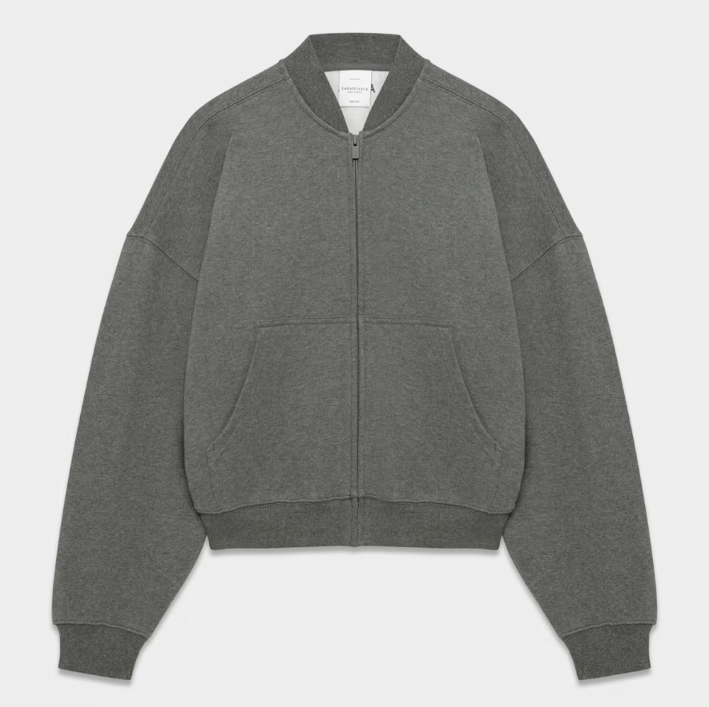 Aritzia Sweatfleece Gray Zip-Up Bomber Jacket